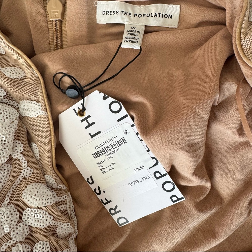 DRESS THE POPULATION NEW white nude beaded engagement Emery Fitted Dress Sz XL - Picture 10 of 10